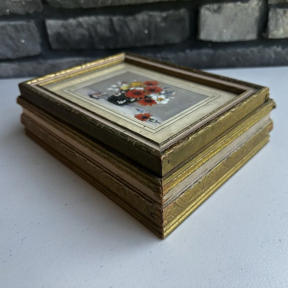 Vintage Wooden Jewelry Trinket Dresser Picture Frame Box Ornate Victorian Rococo